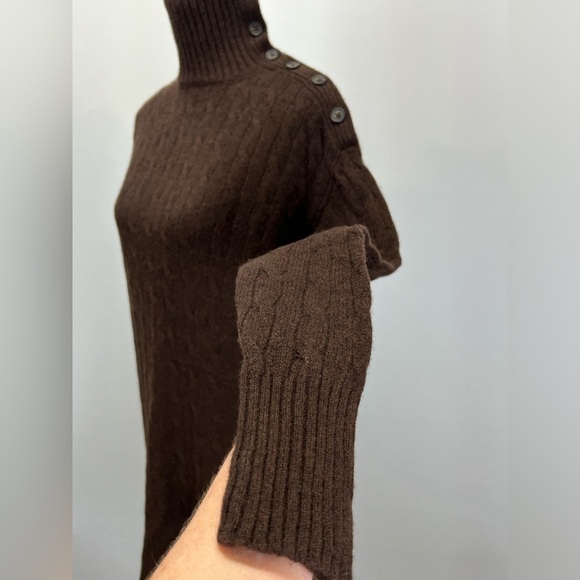 POLO RALPH LAUREN Brown wool/cashmere blend turtleneck long sweater size M - Picture 3 of 15